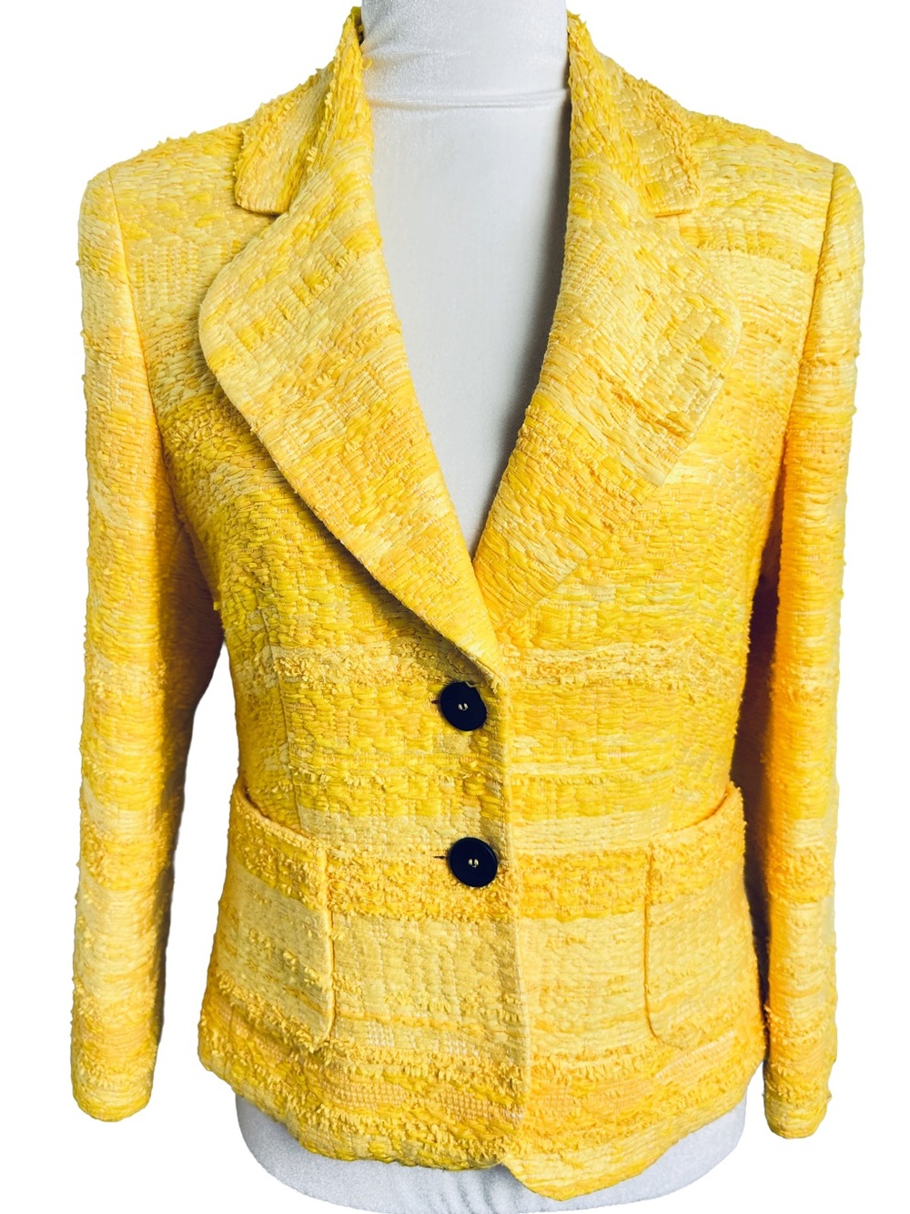 Escada Bright Yellow Bouclé Tailored Blazer 10